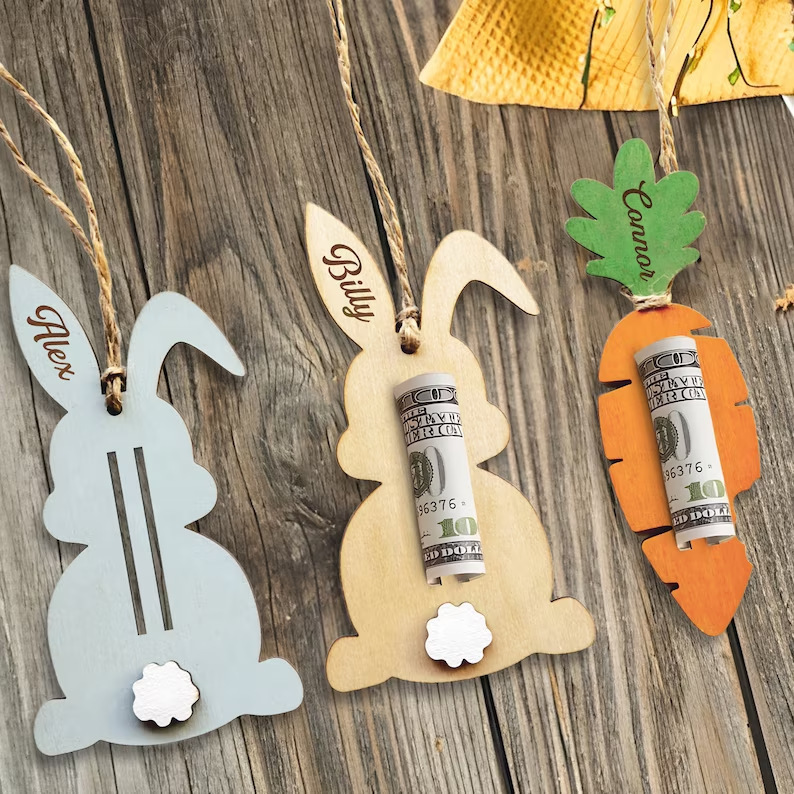 Easter Carrot & Bunny Wooden Money Holder - Perfect Holiday Gift Tag