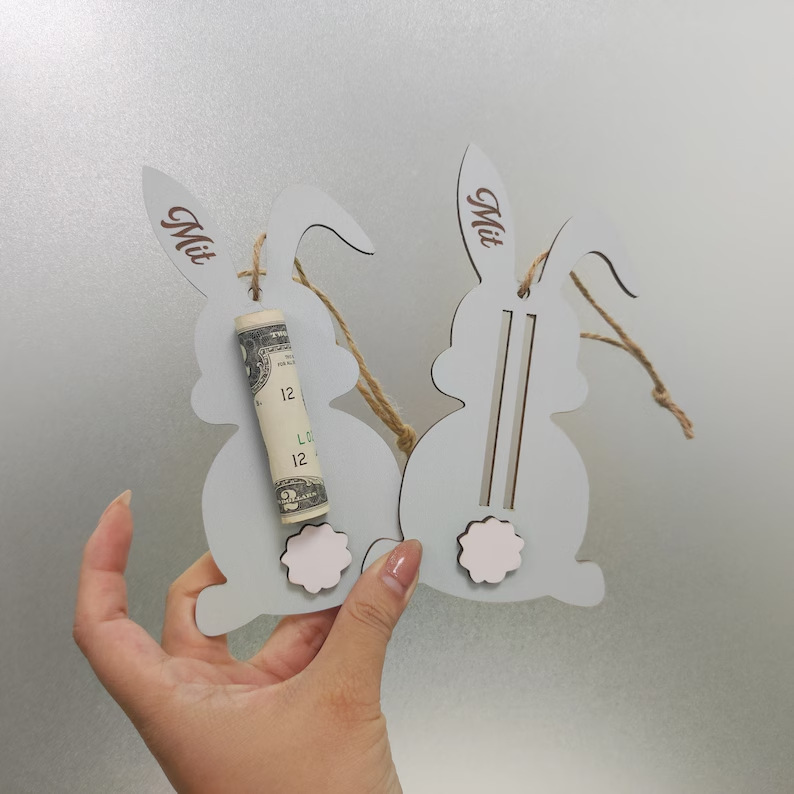 Easter Carrot & Bunny Wooden Money Holder - Perfect Holiday Gift Tag