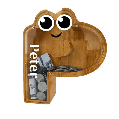 26 Letters Shaped Wooden Piggy Bank Money Box - Customizable Name Bank