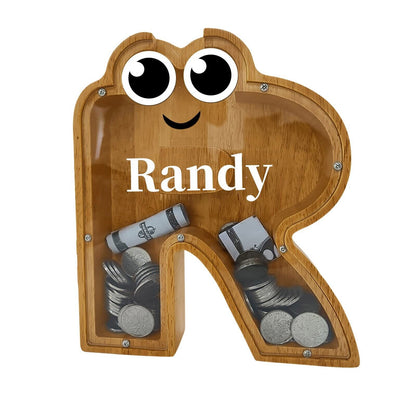 26 Letters Shaped Wooden Piggy Bank Money Box - Customizable Name Bank