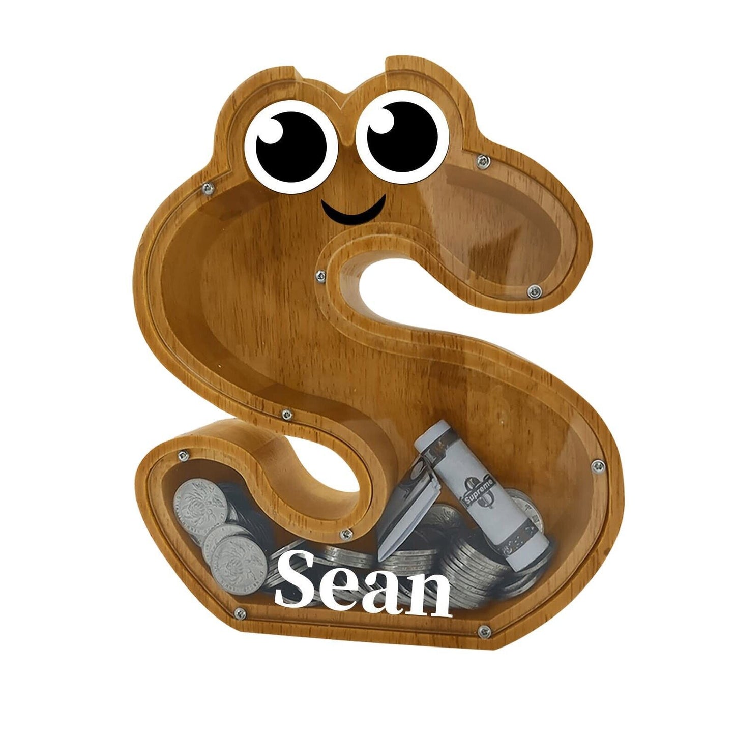 26 Letters Shaped Wooden Piggy Bank Money Box - Customizable Name Bank