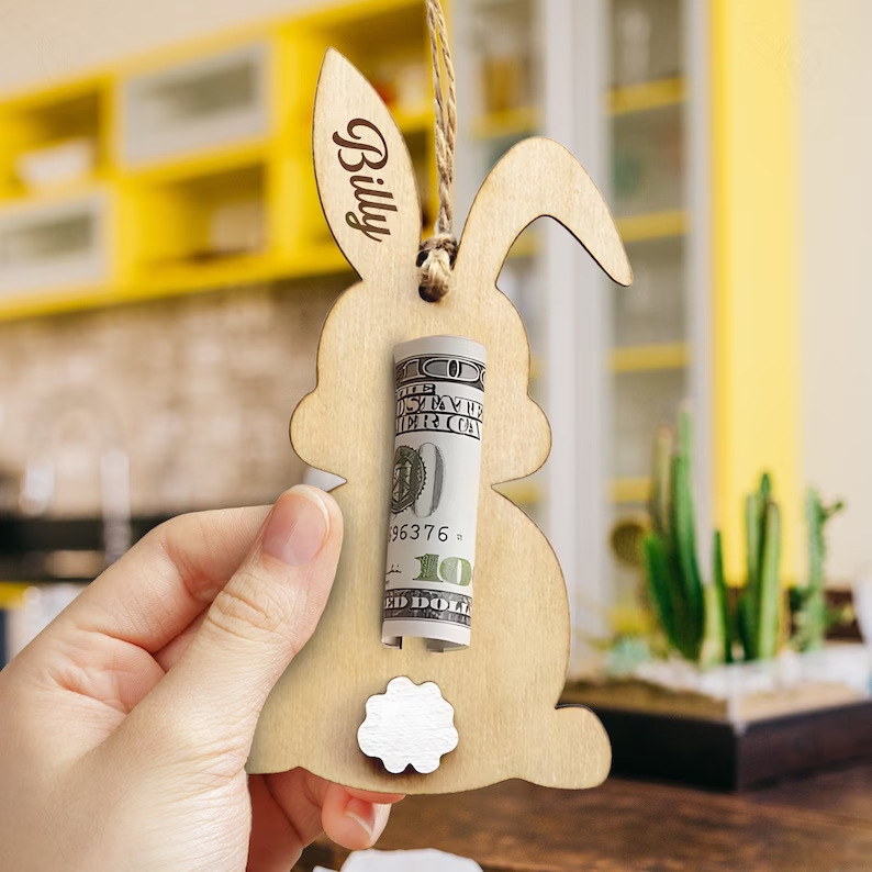 Easter Carrot & Bunny Wooden Money Holder - Perfect Holiday Gift Tag