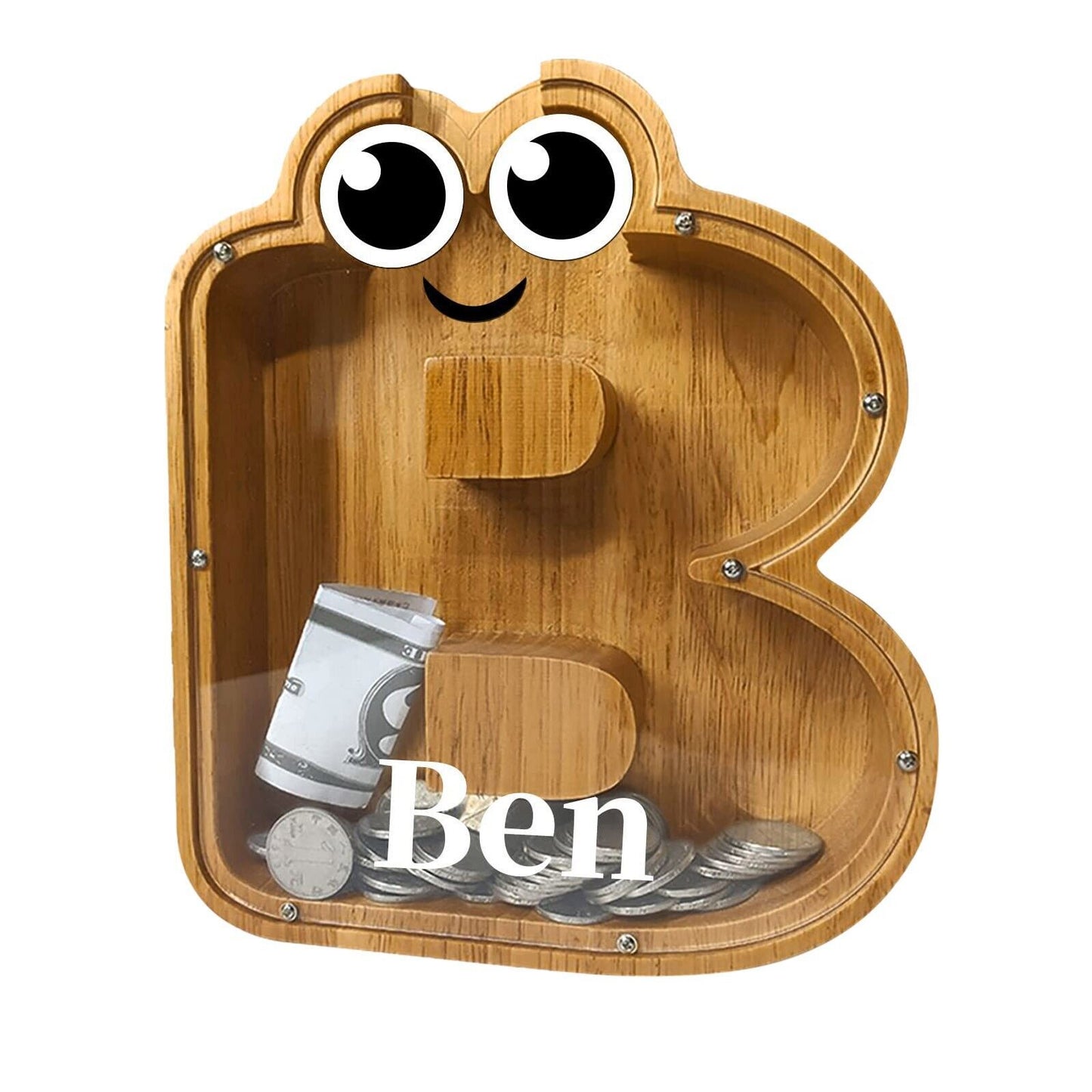 26 Letters Shaped Wooden Piggy Bank Money Box - Customizable Name Bank