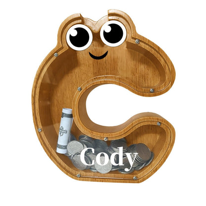 26 Letters Shaped Wooden Piggy Bank Money Box - Customizable Name Bank