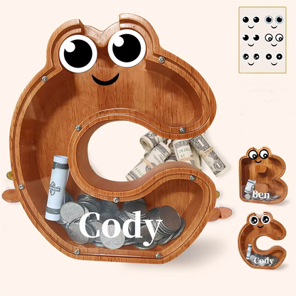 26 Letters Shaped Wooden Piggy Bank Money Box - Customizable Name Bank