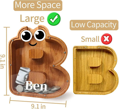 26 Letters Shaped Wooden Piggy Bank Money Box - Customizable Name Bank